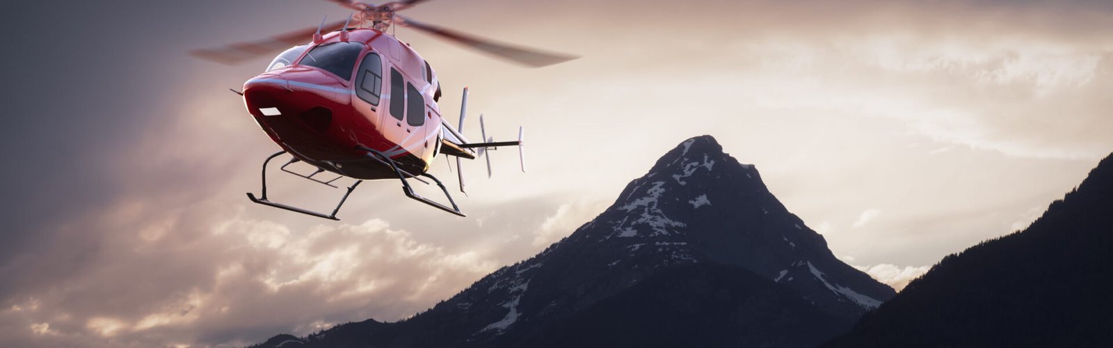 Helicopter flying over the mountains in Canadian Landscape. 3D Rendering Artwork. Background from Chilliwack Lake, British Columbia, Canada.